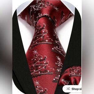 HISDERN- Burgundy Holiday Tie with Tree Design